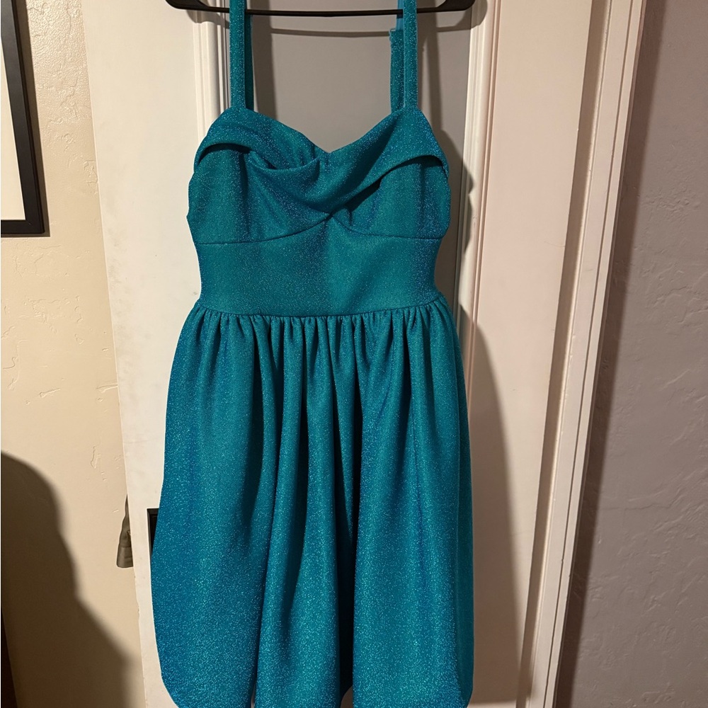 Vixen By Micheline Pitt Jawbreaker Swing Dress In Turquoise Lurex XL - Picture 3 of 7